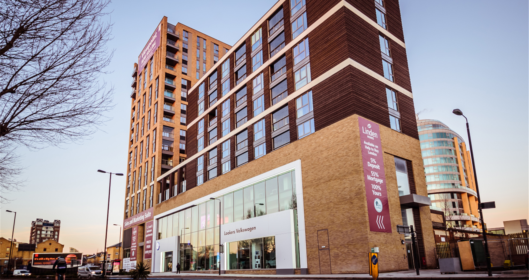 Residential development with motor dealership, Battersea